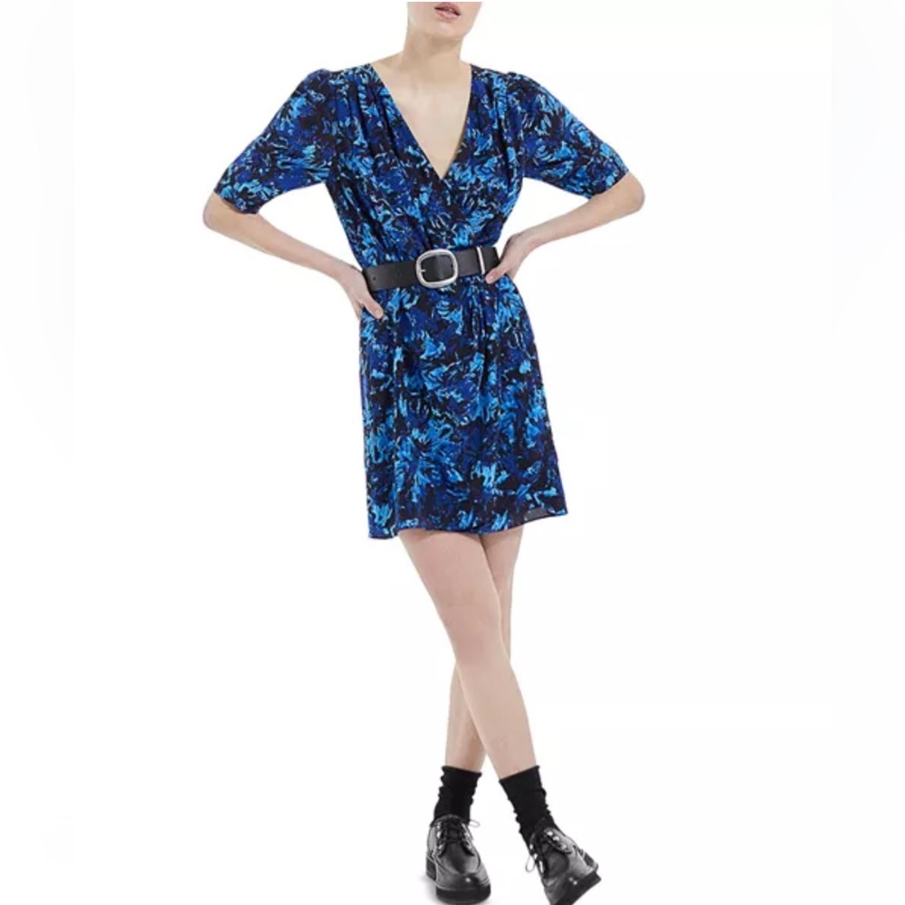 The Kooples • Women’s Blue Firework Printed Silk Faux Wrap Dress Size 3 NWT - Picture 3 of 8